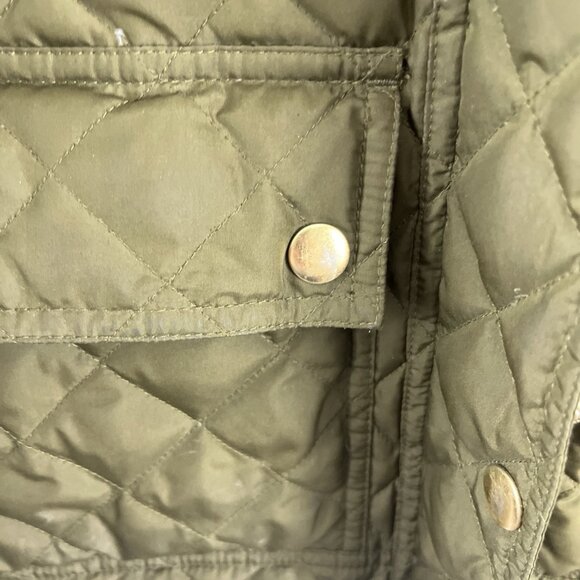 J. Crew Dark Green Quilted Jacket w/ Brown Corduroy Collar Women's Size M - Picture 4 of 11